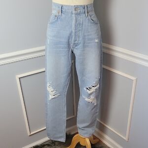 AGOLDE Light Wash Distressed Destroyed Tapered Leg Casual Designer Crop Jeans 28